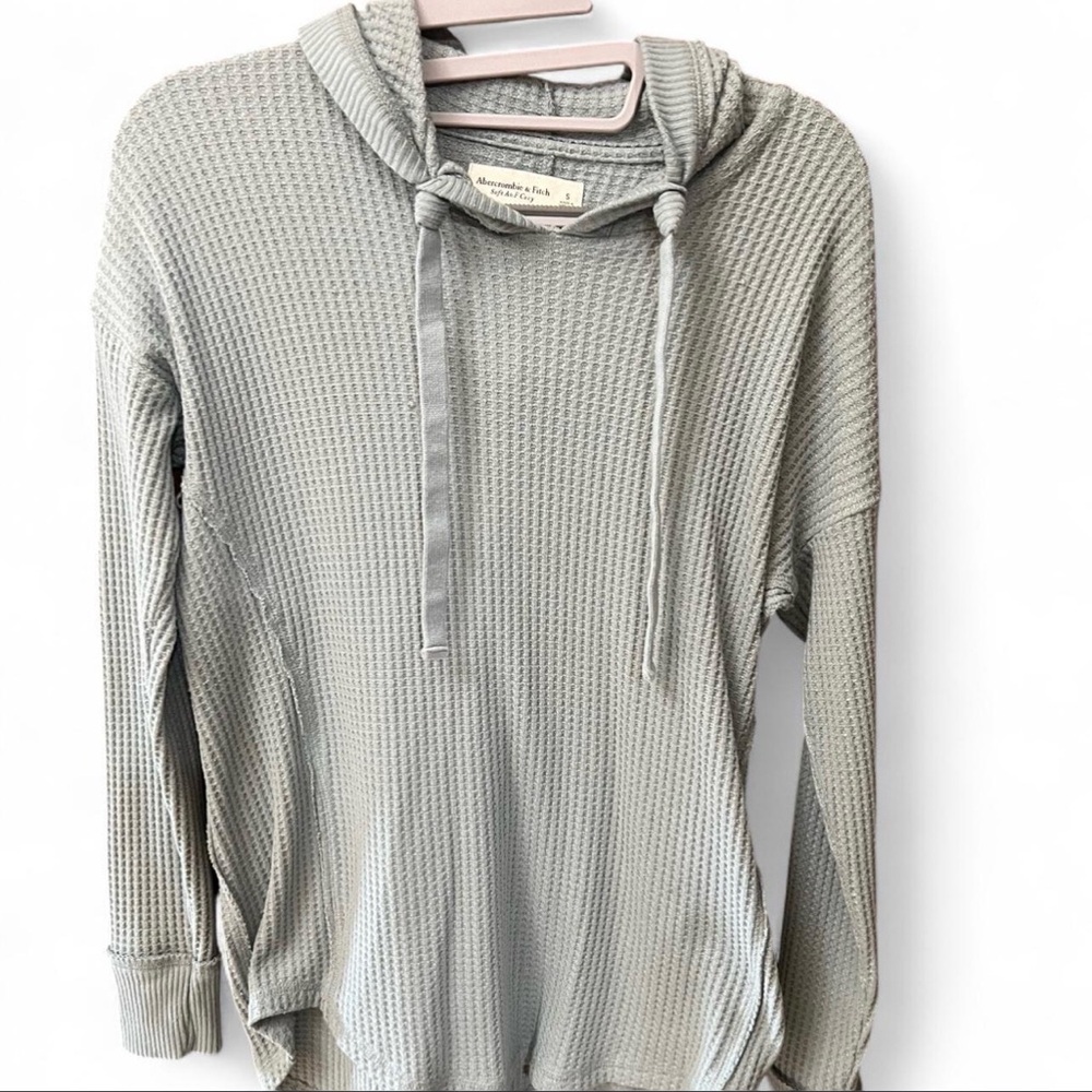 Abercrombie & Fitch Light Gray/blue  Waffle Knit Hoodie Sweater
